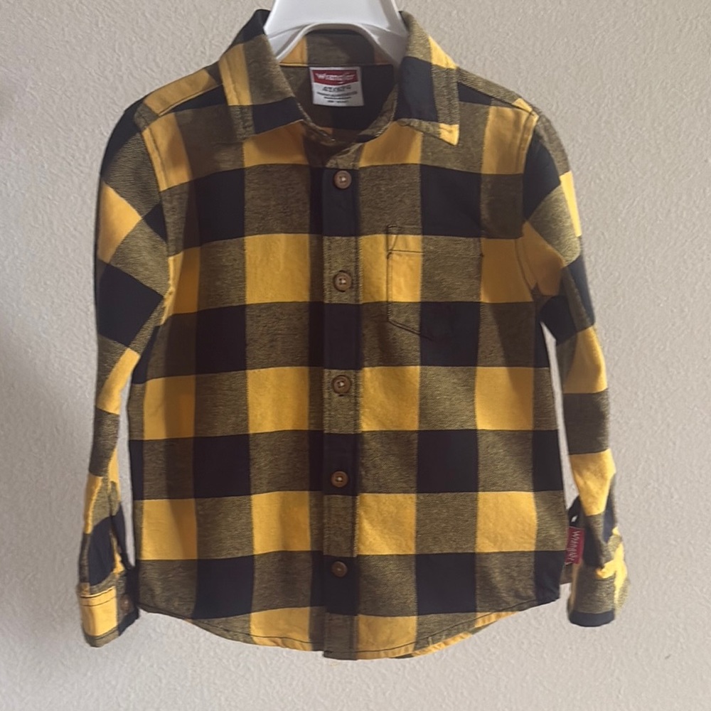 Wrangler Kids Yellow and Black Plaid Shirt
